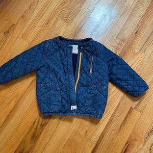 Zara kids collarless denim jacket.